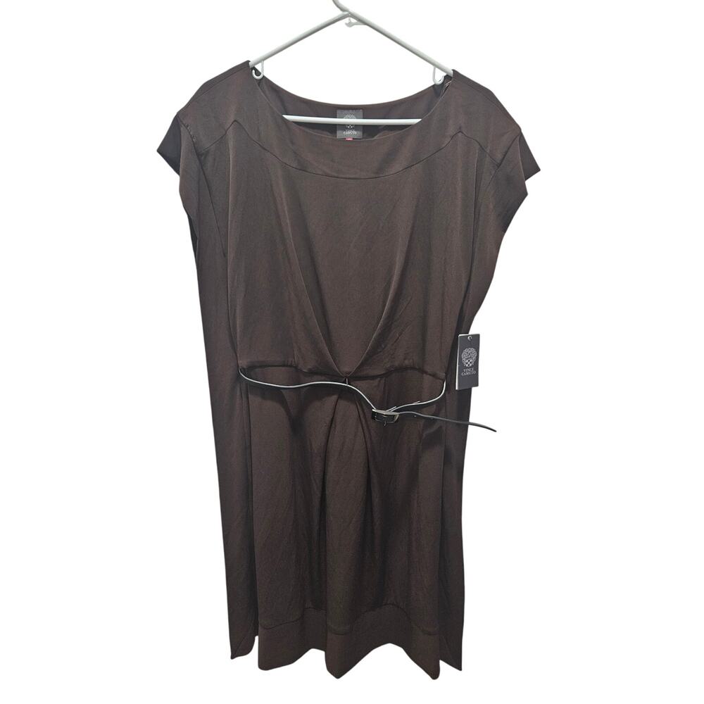 NWT Vince Camuto Brown Belted Midi Dress MSRP 128 Dolman Sleeve Size 10